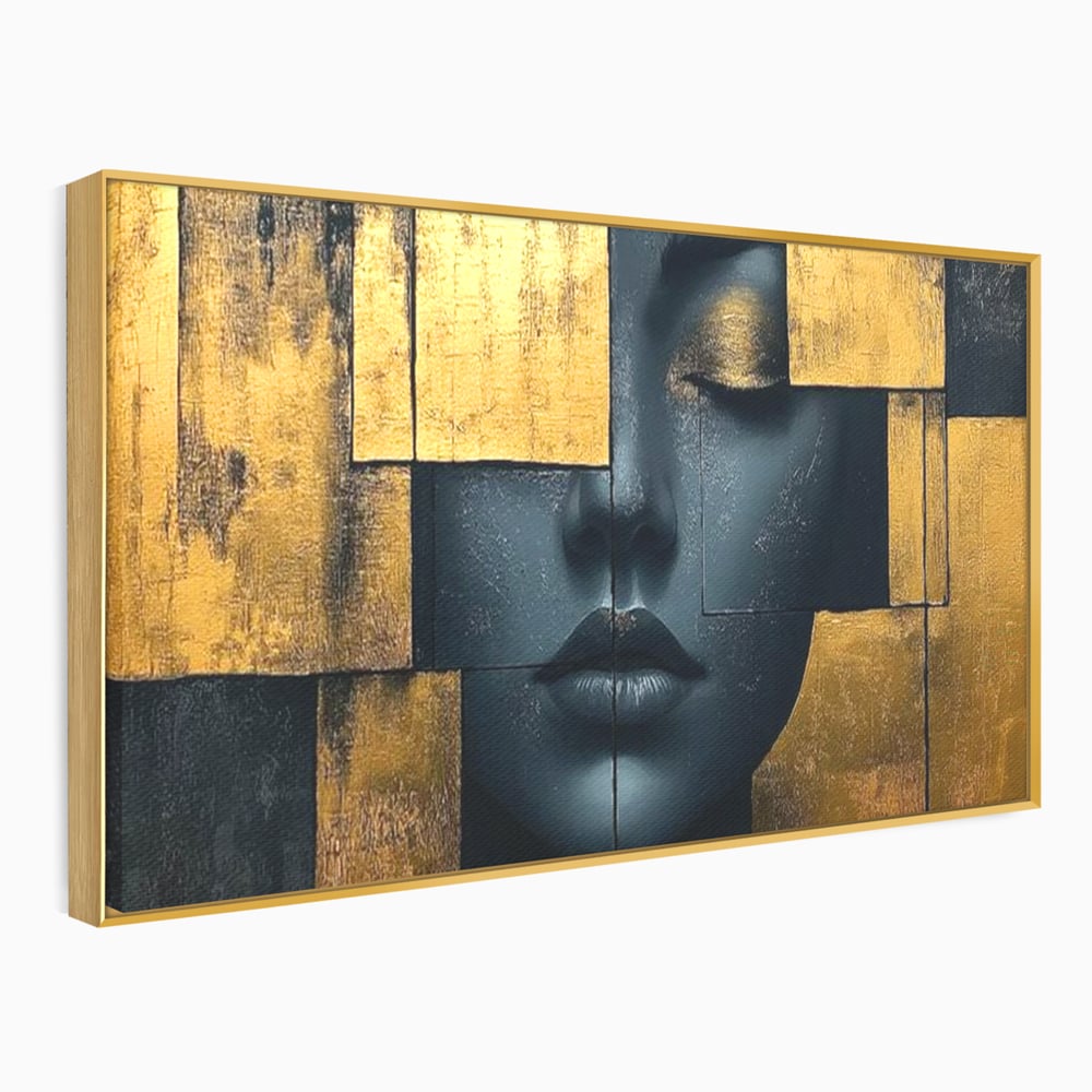 Tablou canvas cu tablou canvas portret feminin abstract, in rama de aluminiu auriu